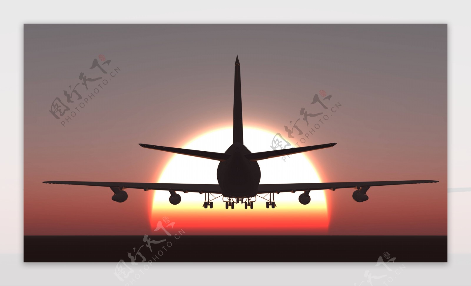 夕阳下的飞机图片