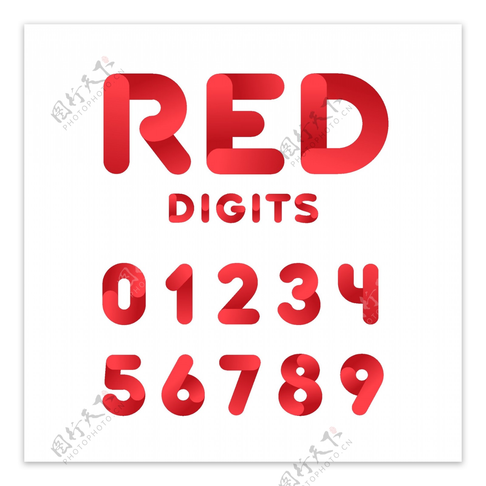 红色立体数字字体矢量素材下载