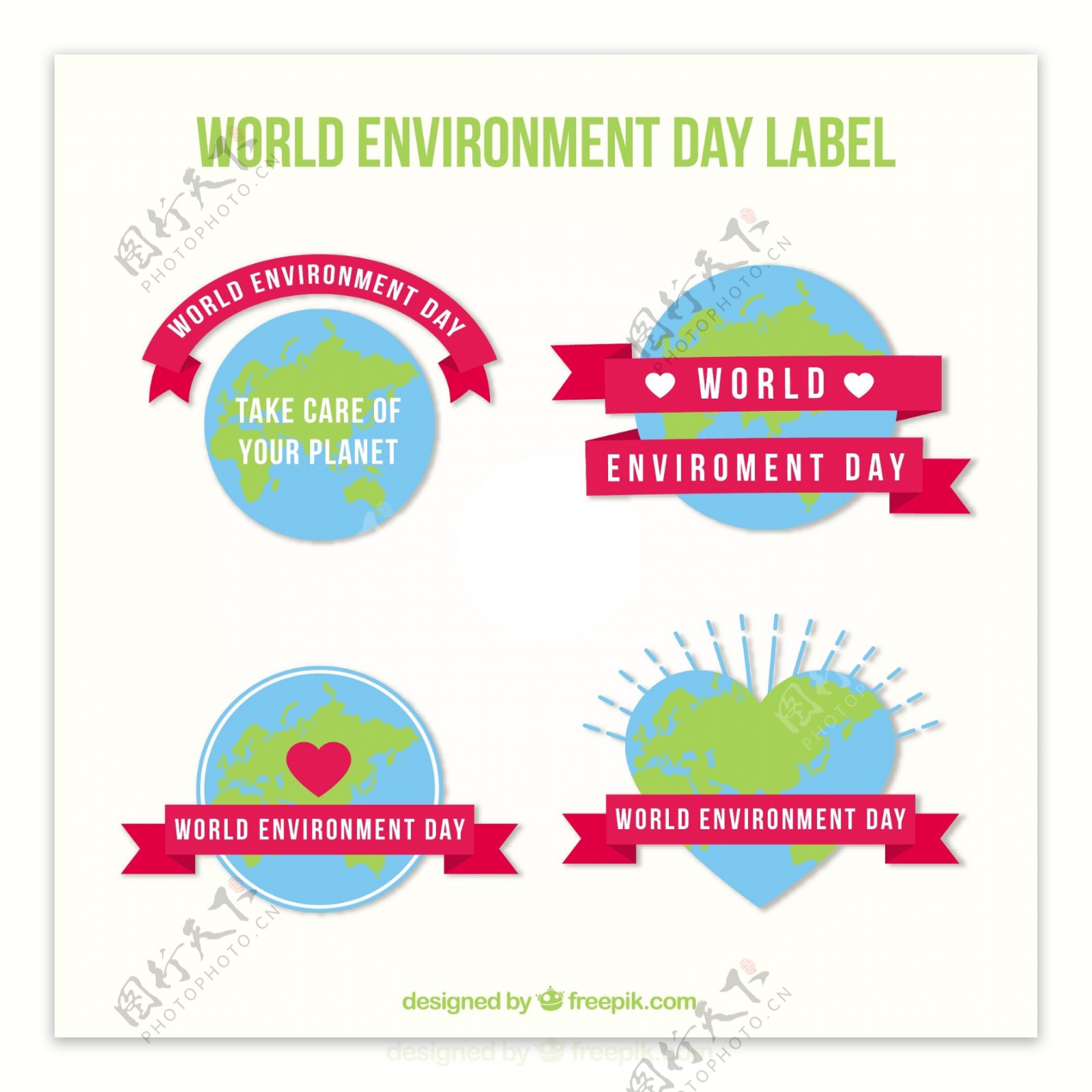 世界环境日标签收集粉红丝带