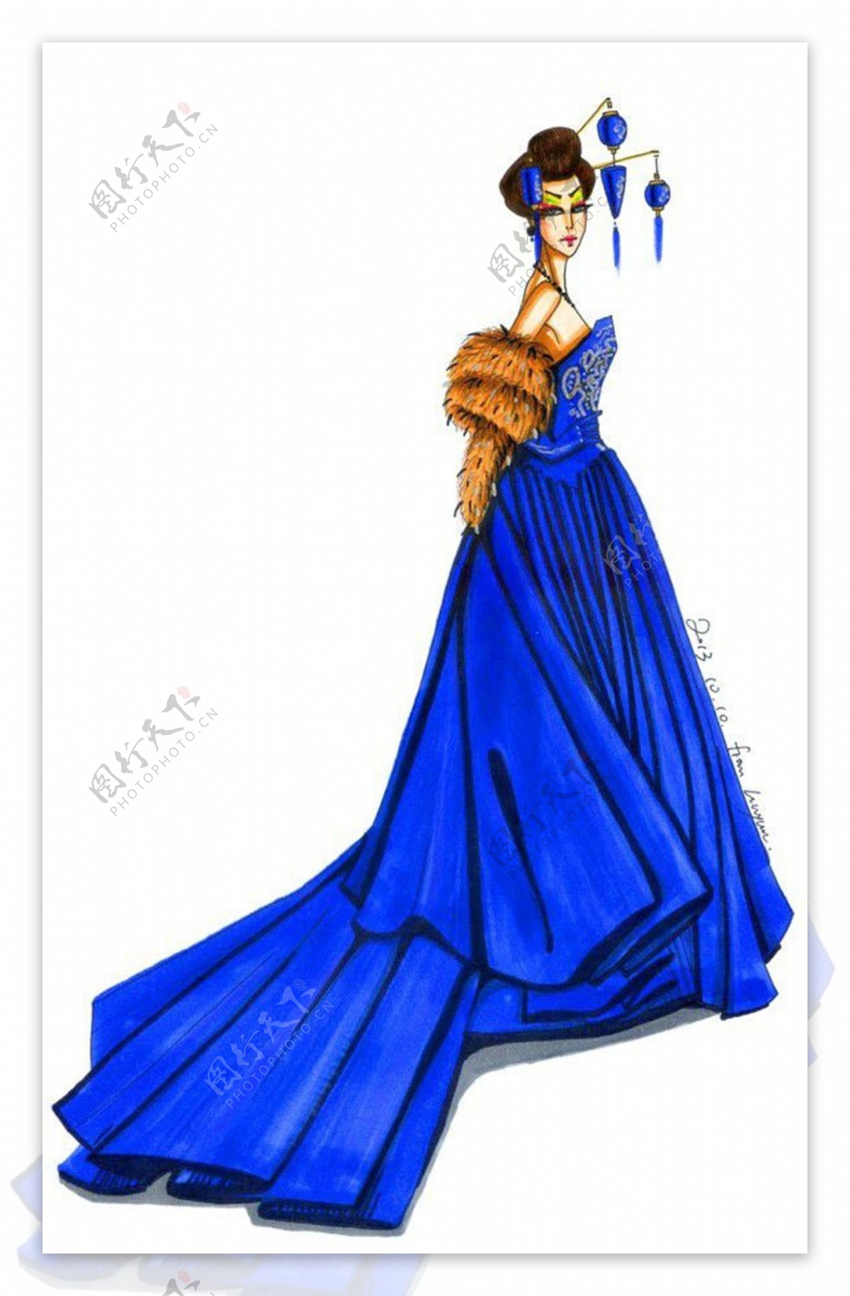 蓝色长裙设计图