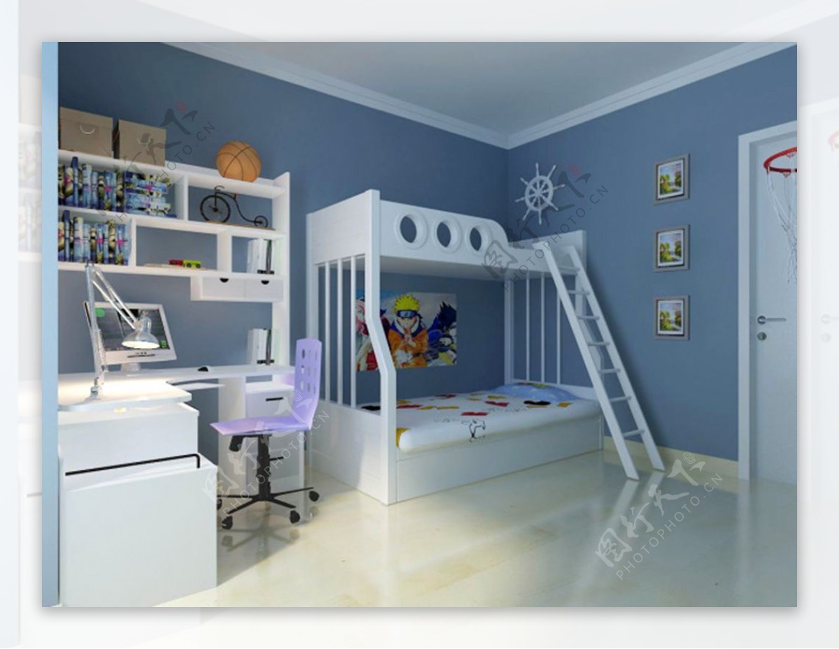 现代简约卧室儿童房模板下载