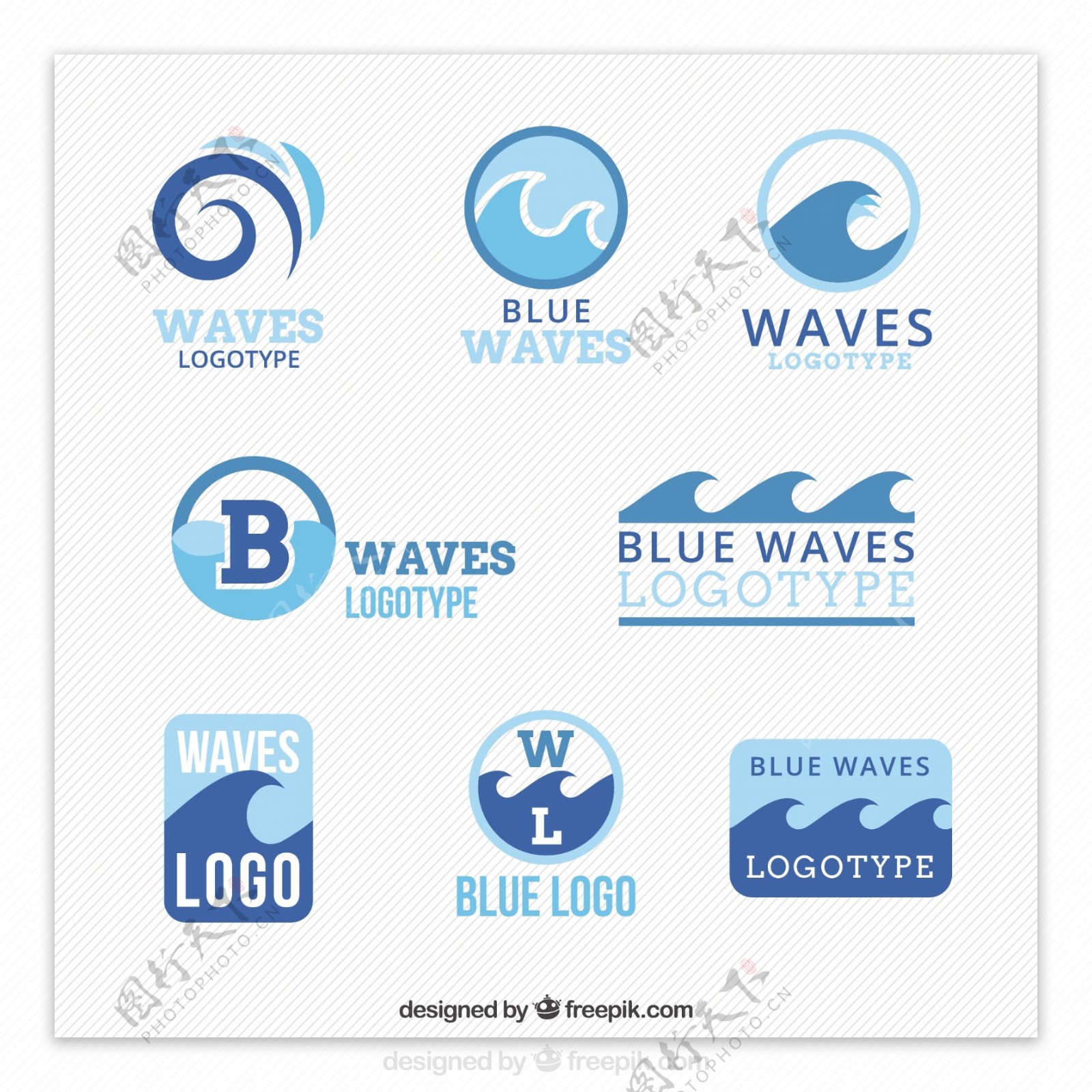 带有波浪纹的蓝色标志logo矢量素材