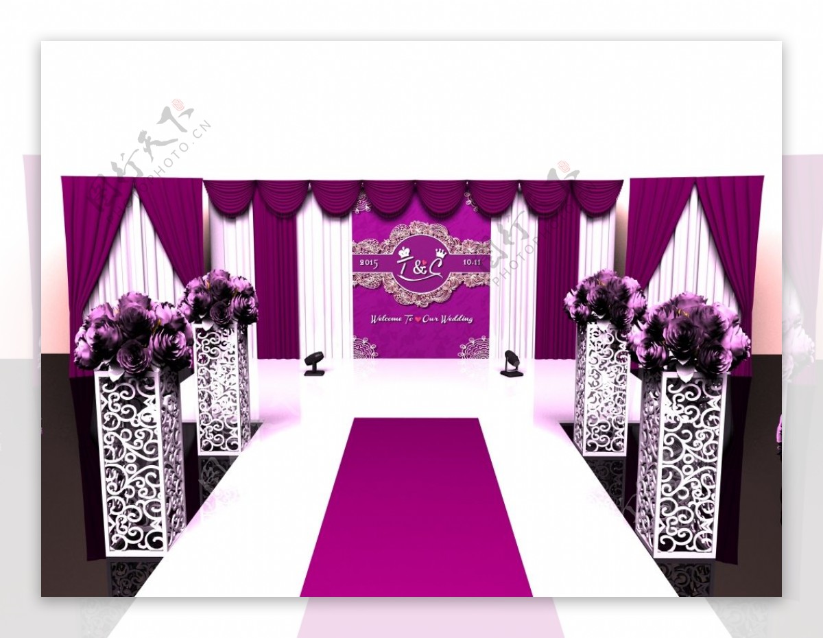 紫色系婚礼会场效果图