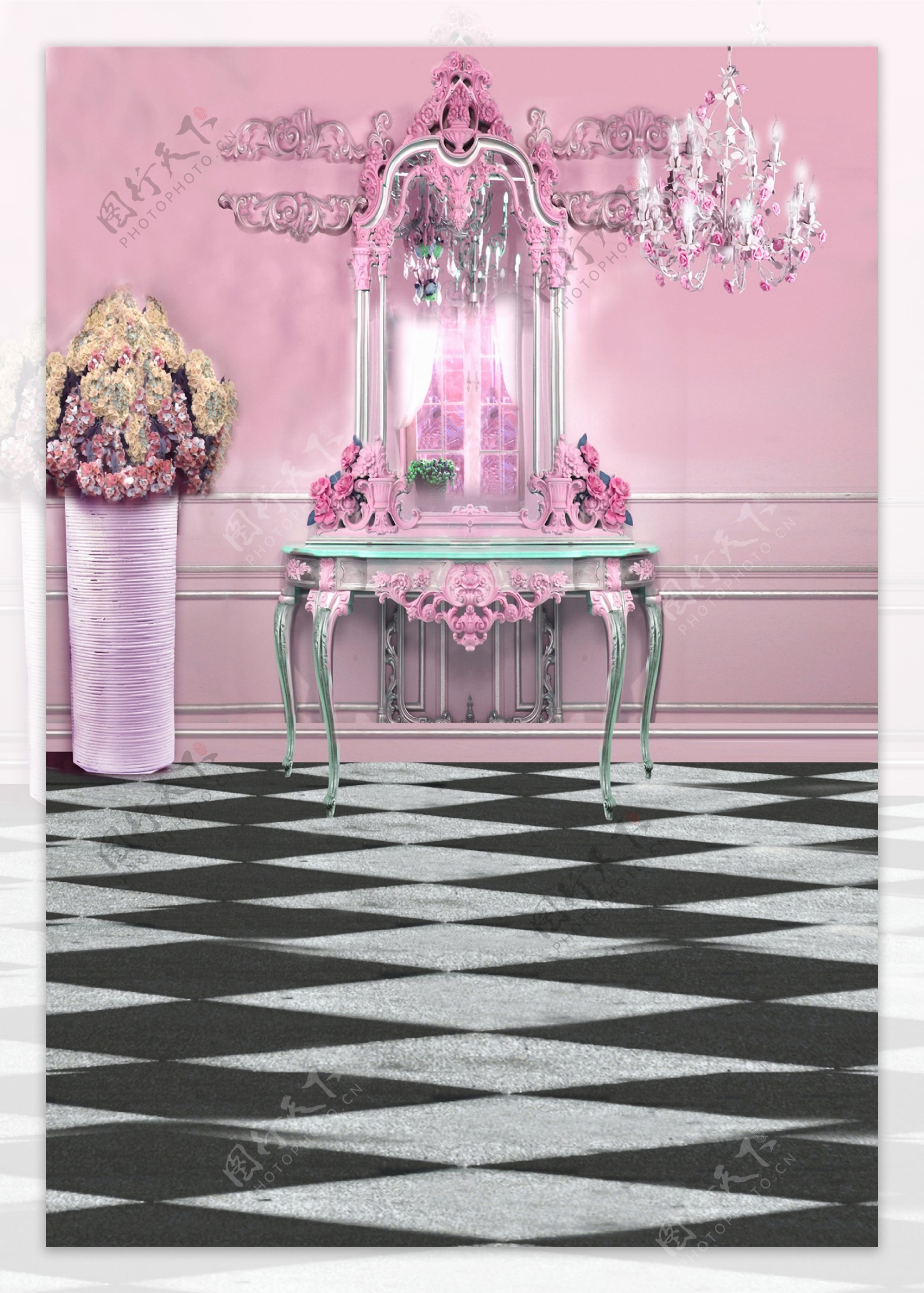 粉红色室内装饰影楼摄影背景图片