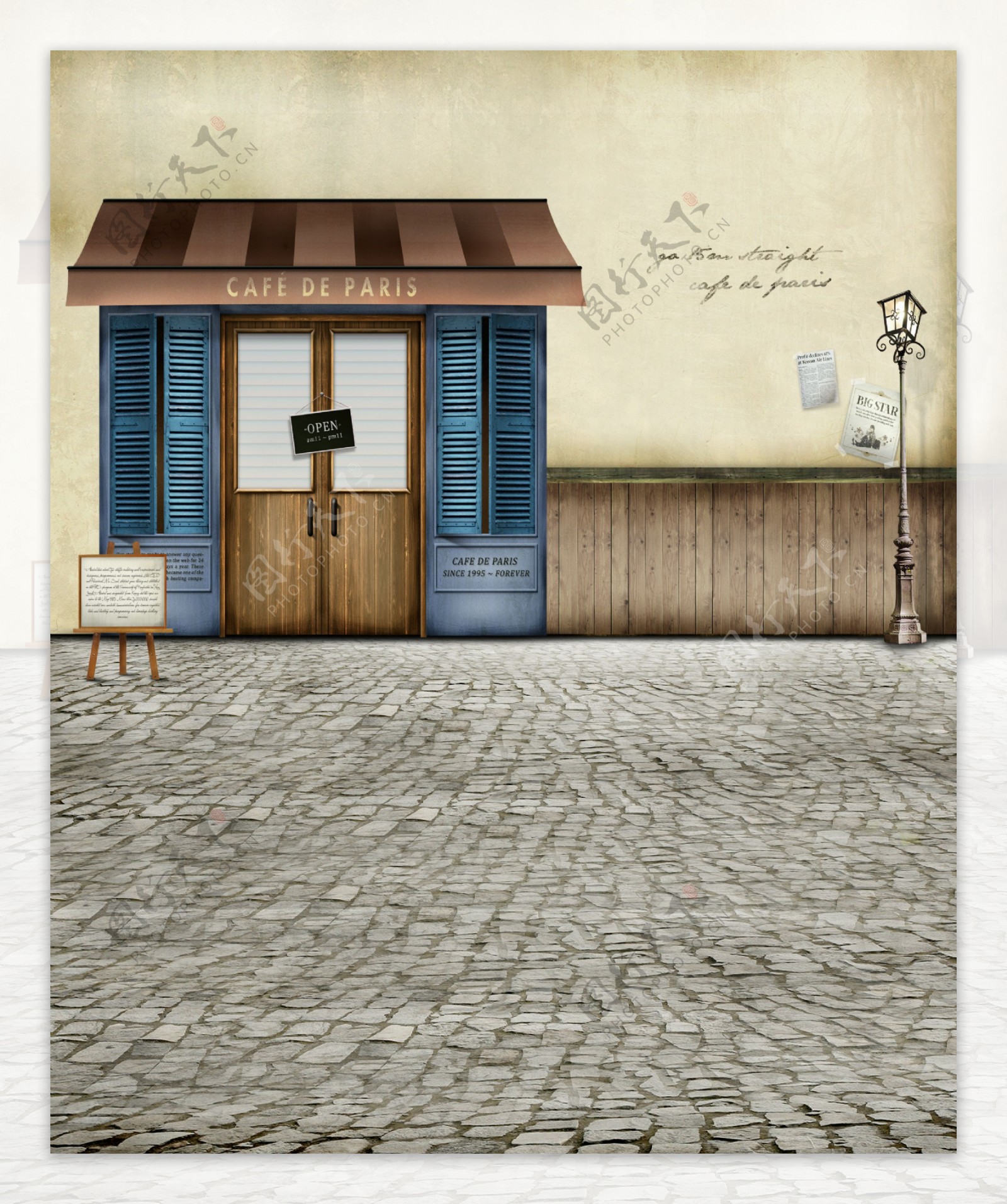 木门木窗的咖啡店影楼摄影背景图片