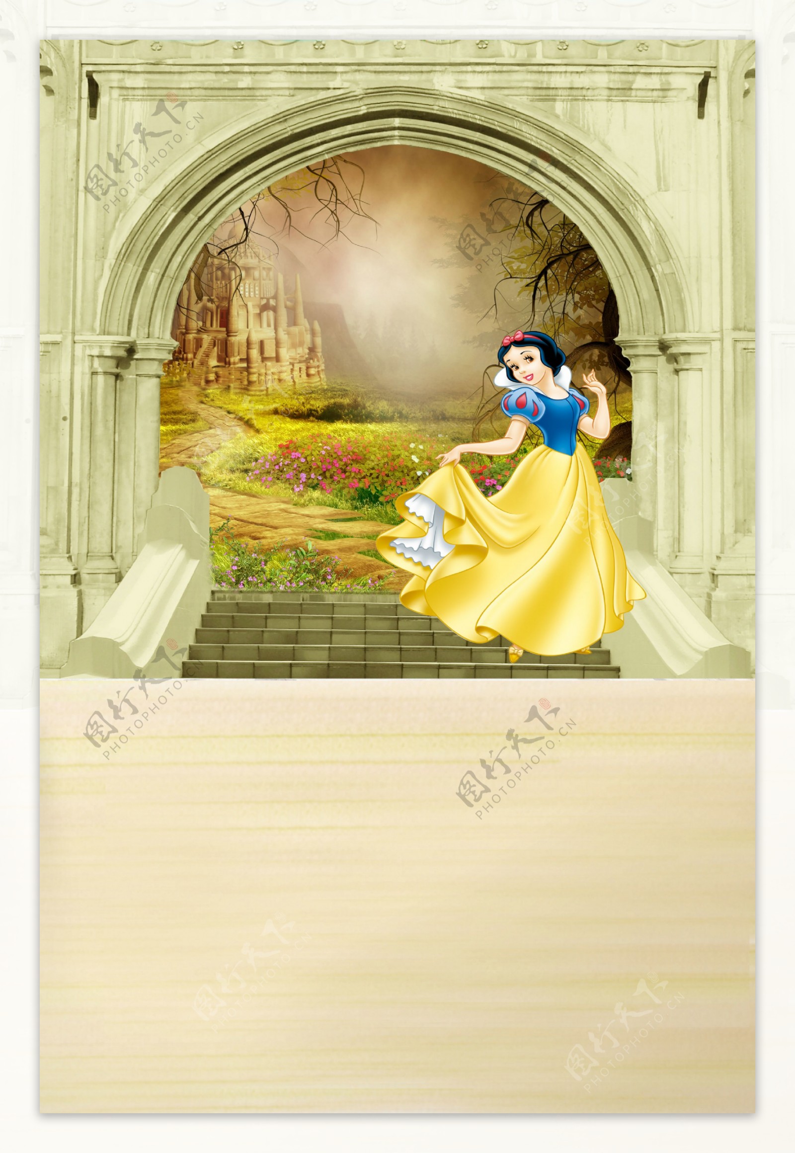 站在台阶上的白雪公主摄影背景图片