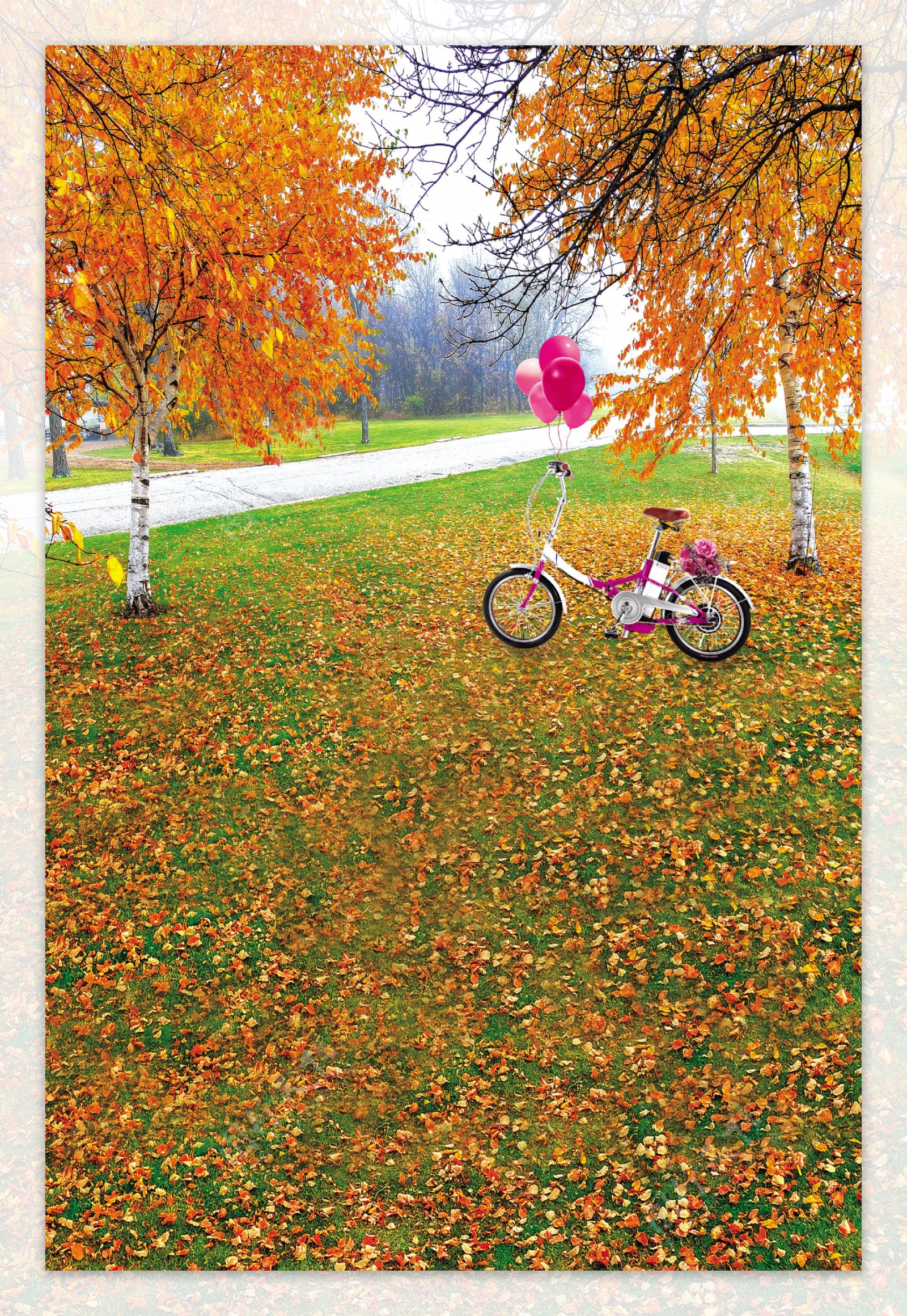 气球自行车与影楼摄影背景图片