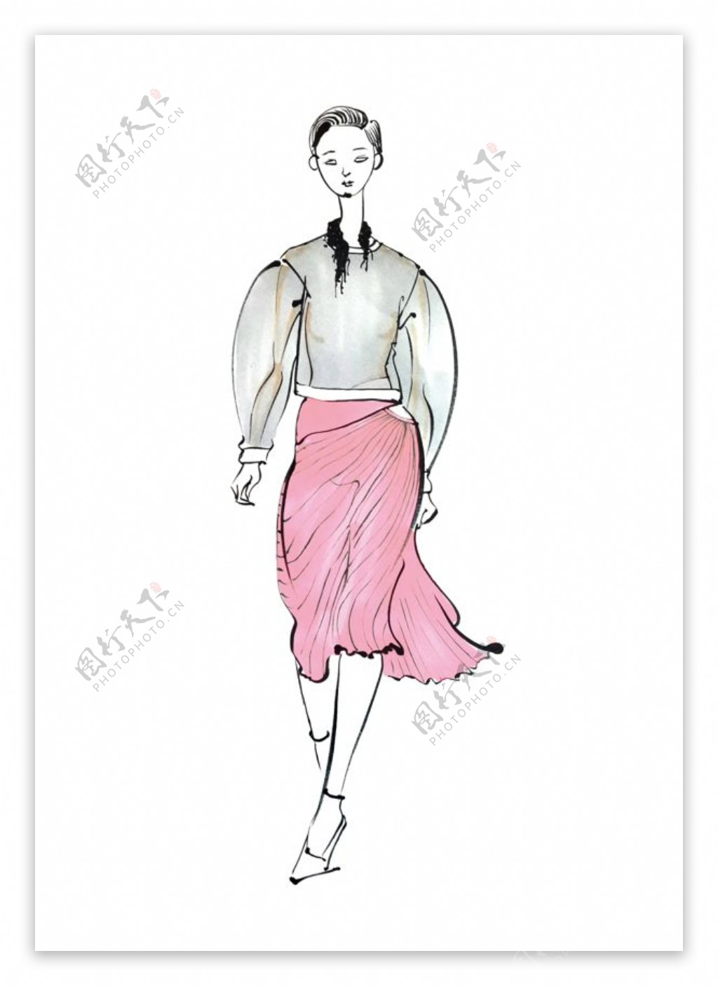 休闲粉色半身裙设计图