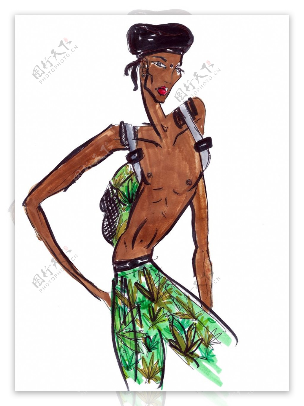 男款绿色休闲沙滩裤设计图