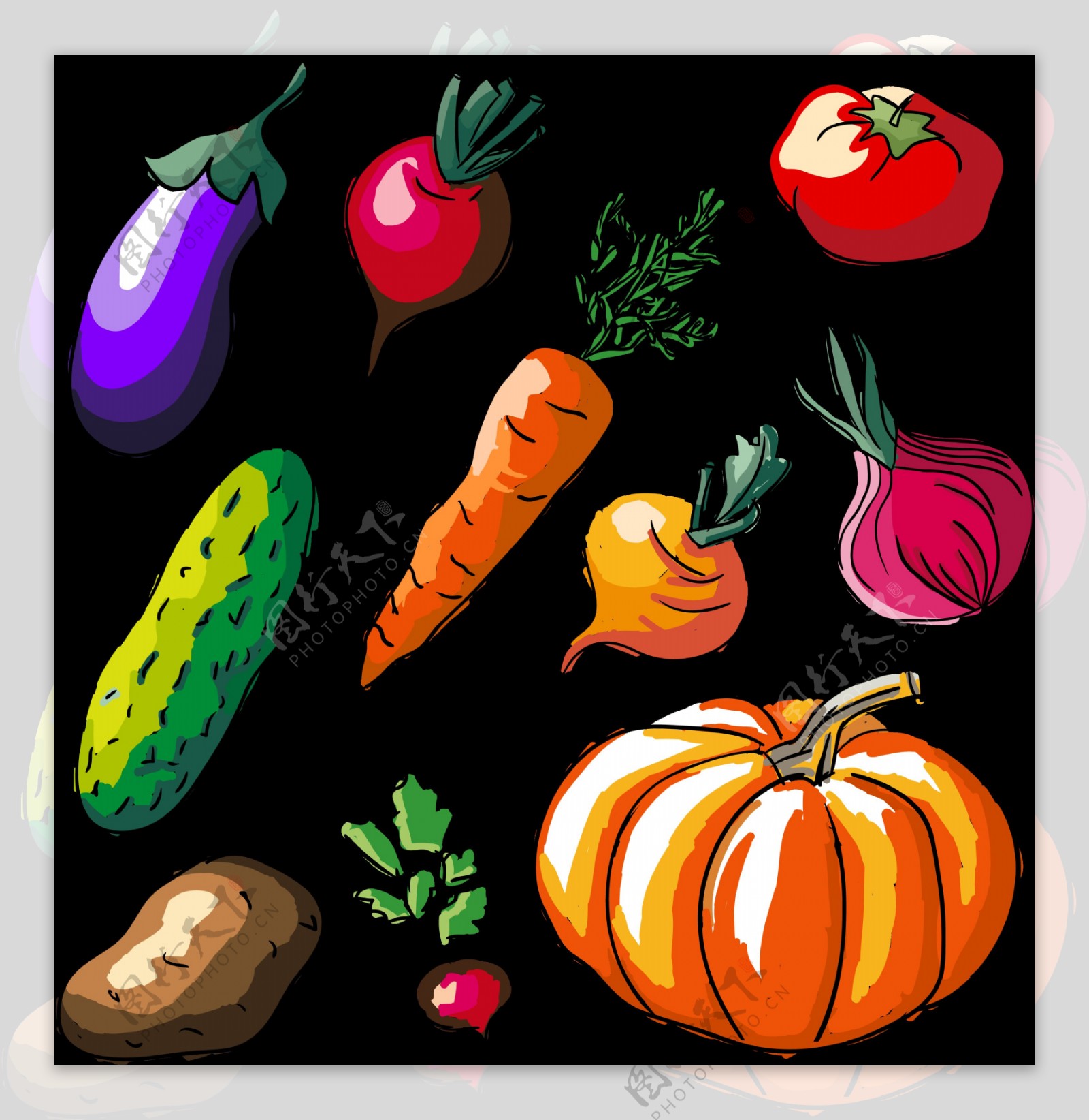 手绘写实风格各种蔬菜免抠png透明素材