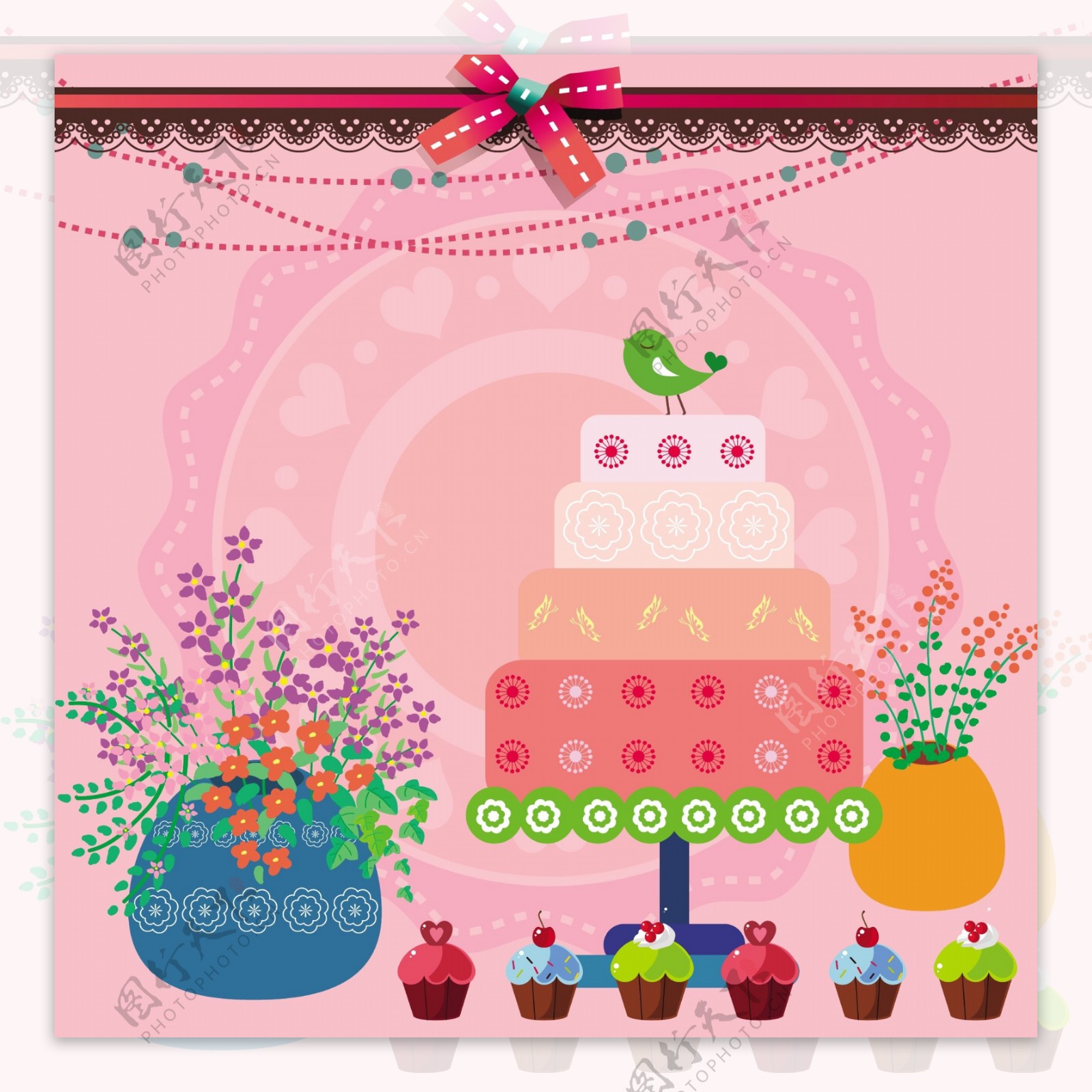甜美粉色生日蛋糕