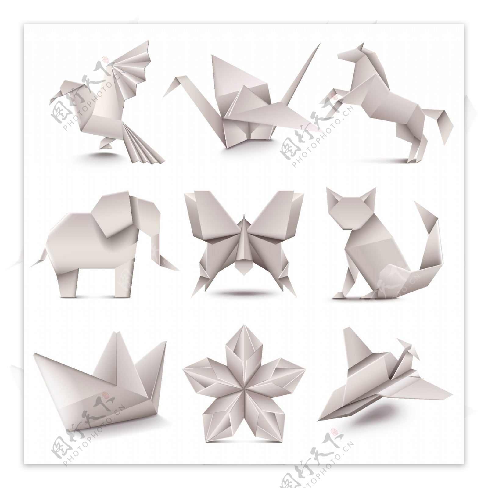 白色折纸动物