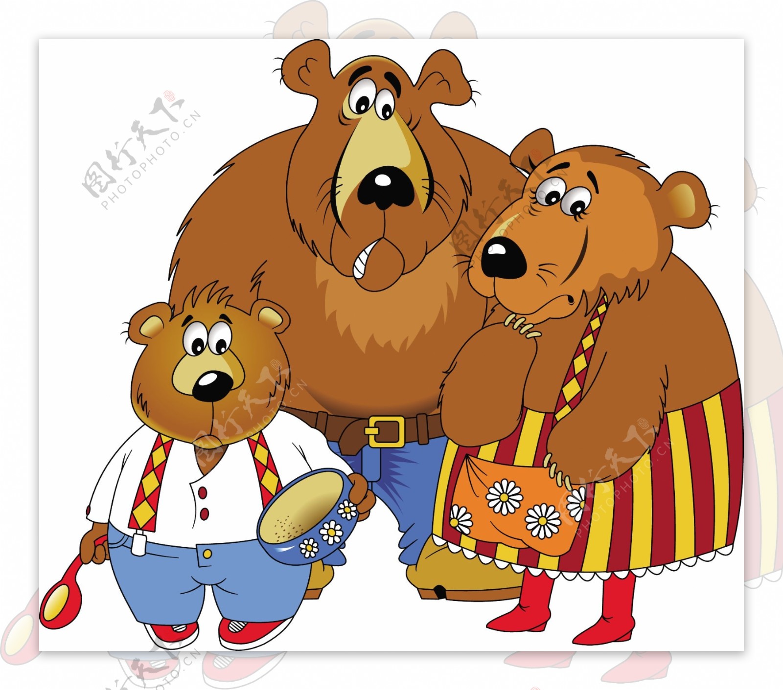 手绘棕熊的一家人