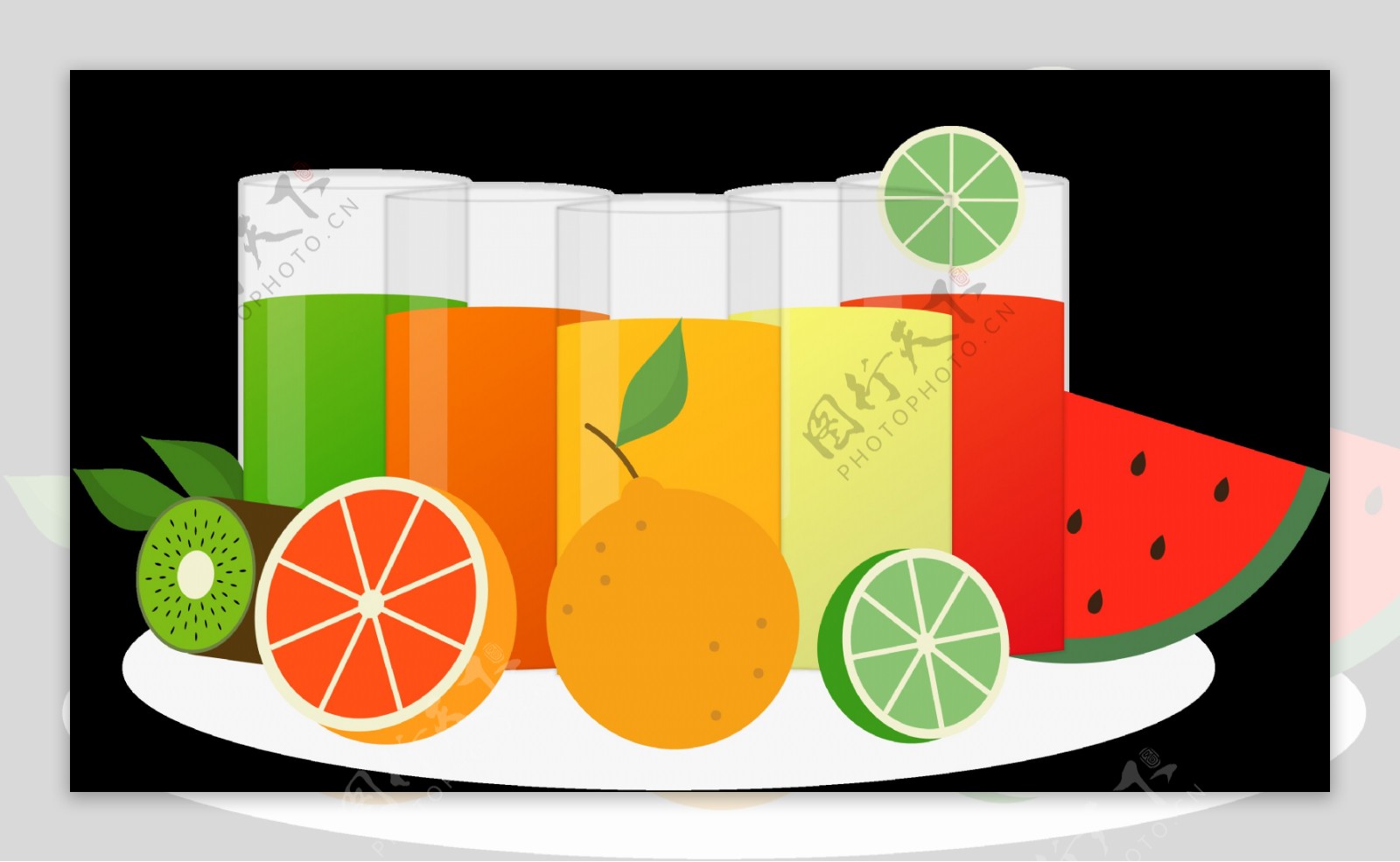 各种彩色果汁插画免抠png透明图层素材