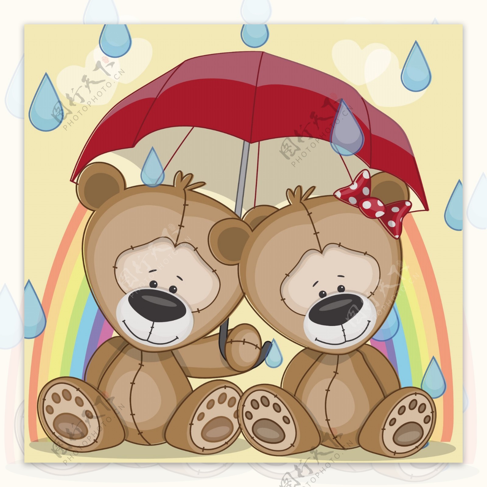 卡通雨伞下的两只小熊
