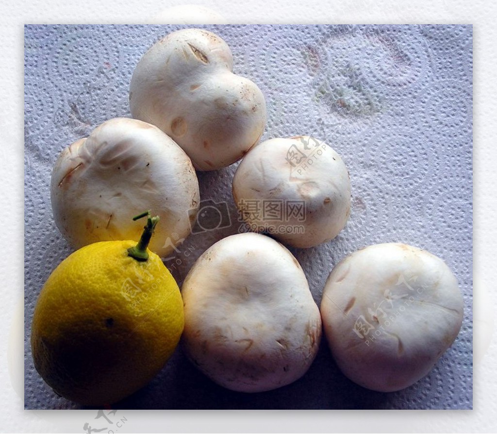 清新的蘑菇和柠檬