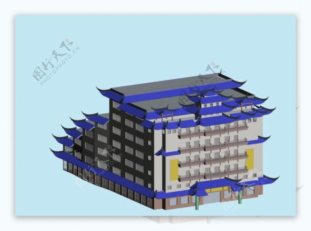 MAX中式古典简模建筑3D模型