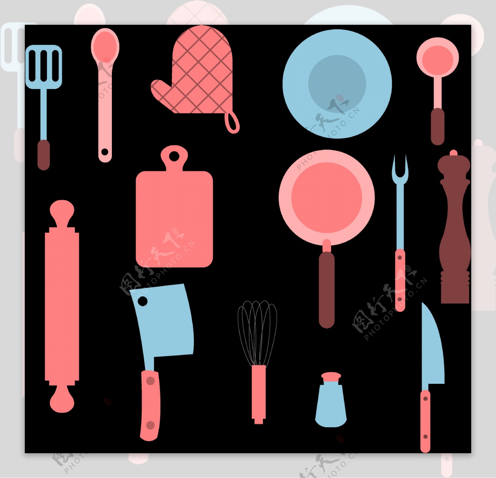 彩色厨房用品免抠png透明图层素材