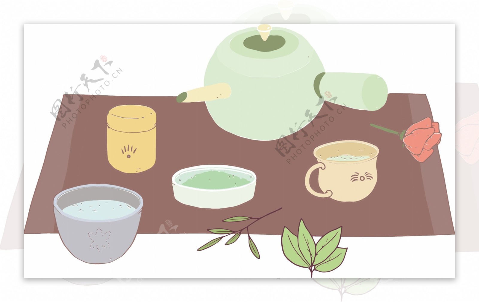 扁平日式茶饮插画