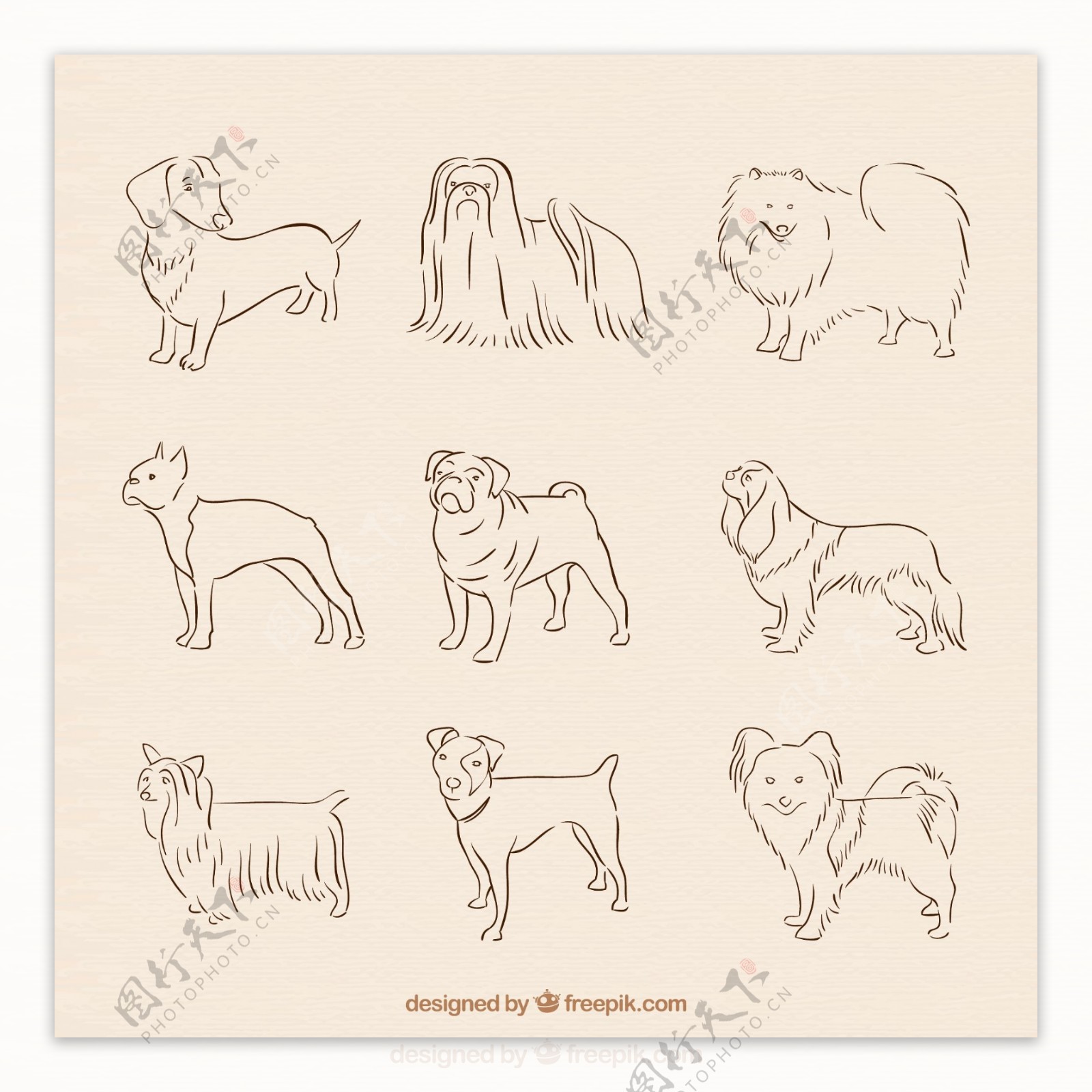 9款手绘线条宠物狗设计矢量素材