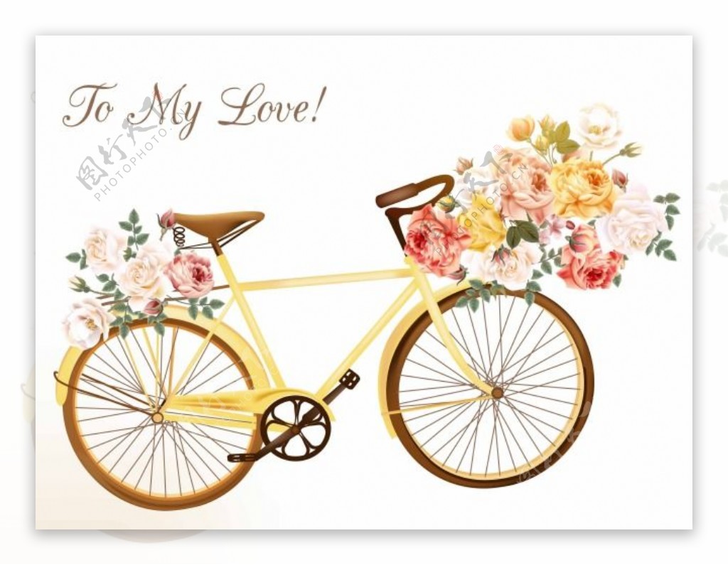 浪漫的自行车和玫瑰