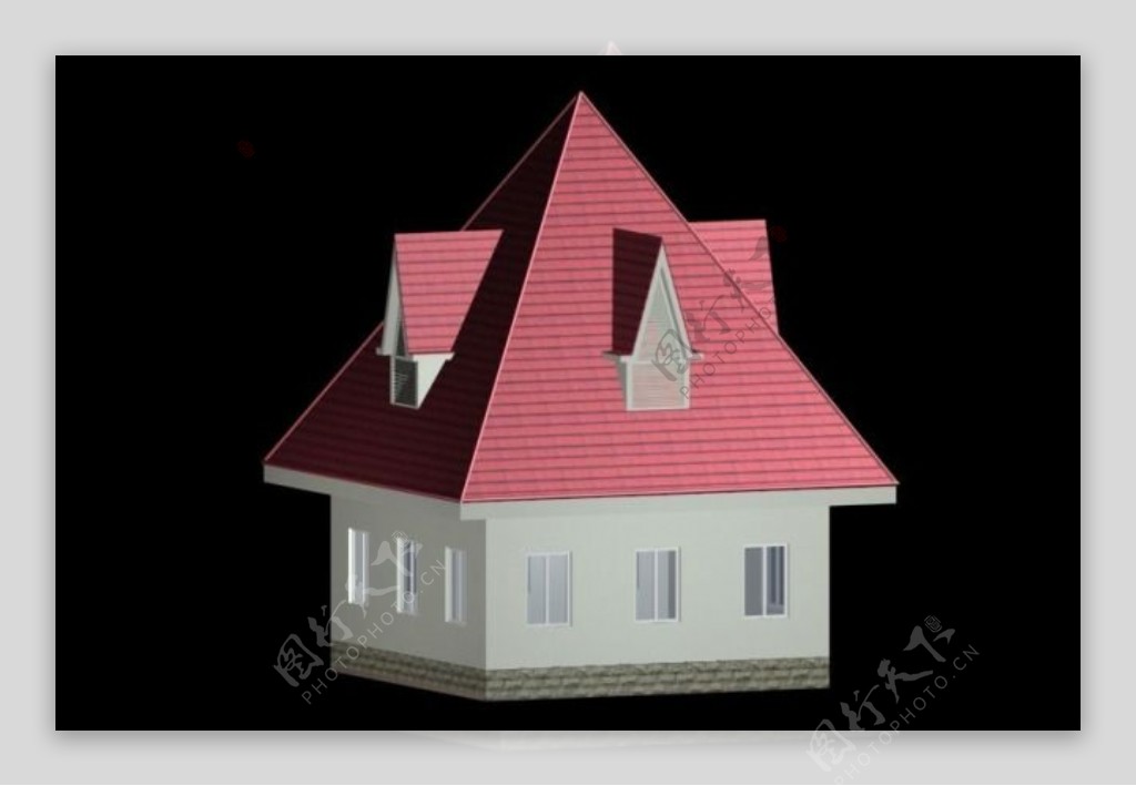 MAX红色屋顶别墅3D模型