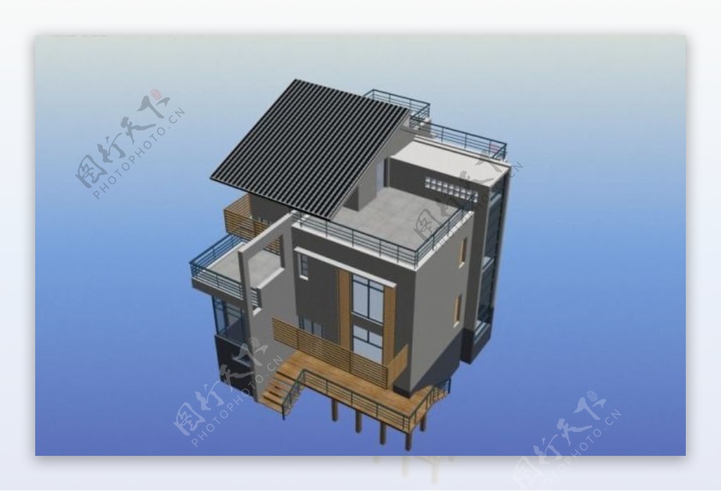 现代风格独栋别墅3D模型素材