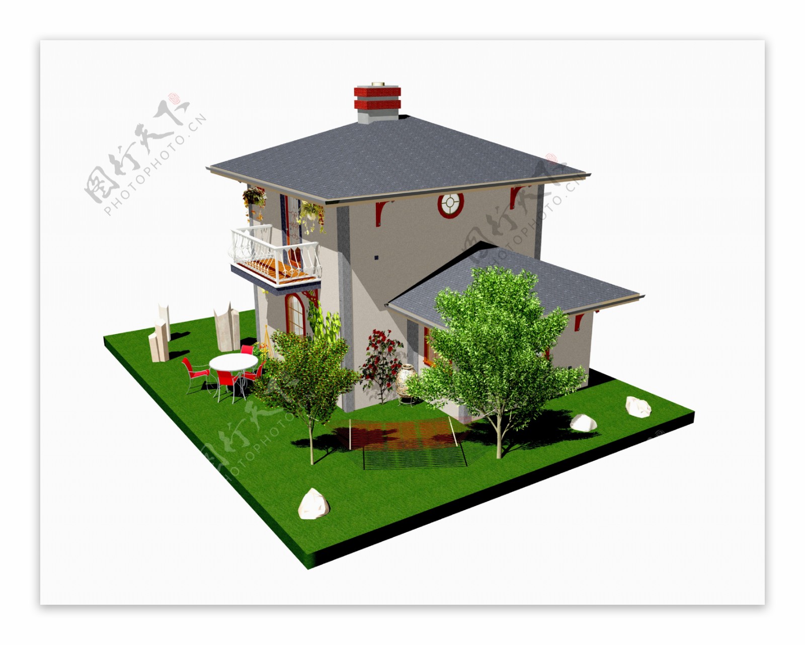 3D树木与3D别墅图片