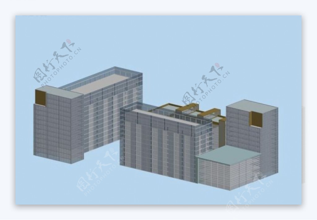 现代商业大楼建筑群3D模型图.