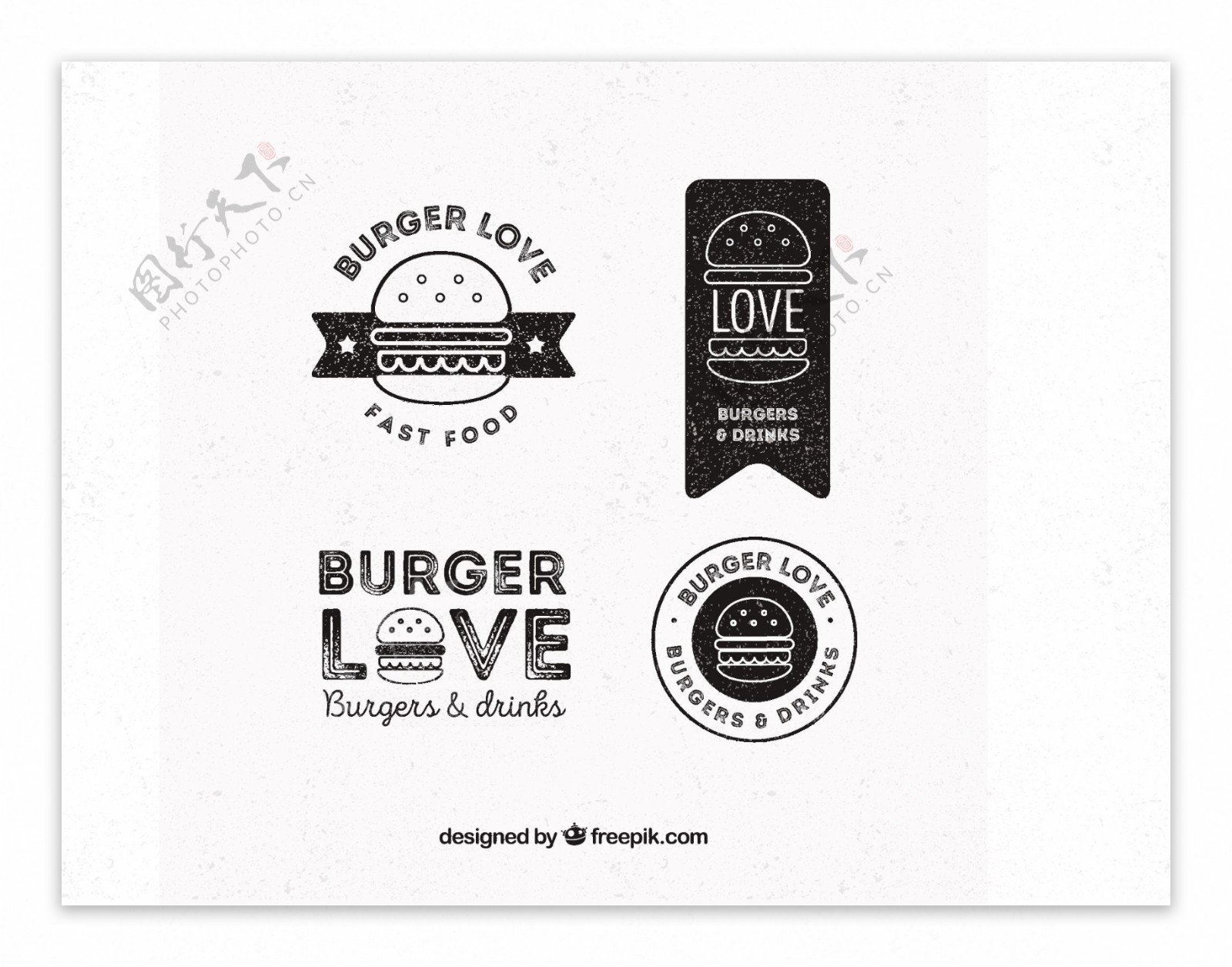 包装四个汉堡标志复古风格