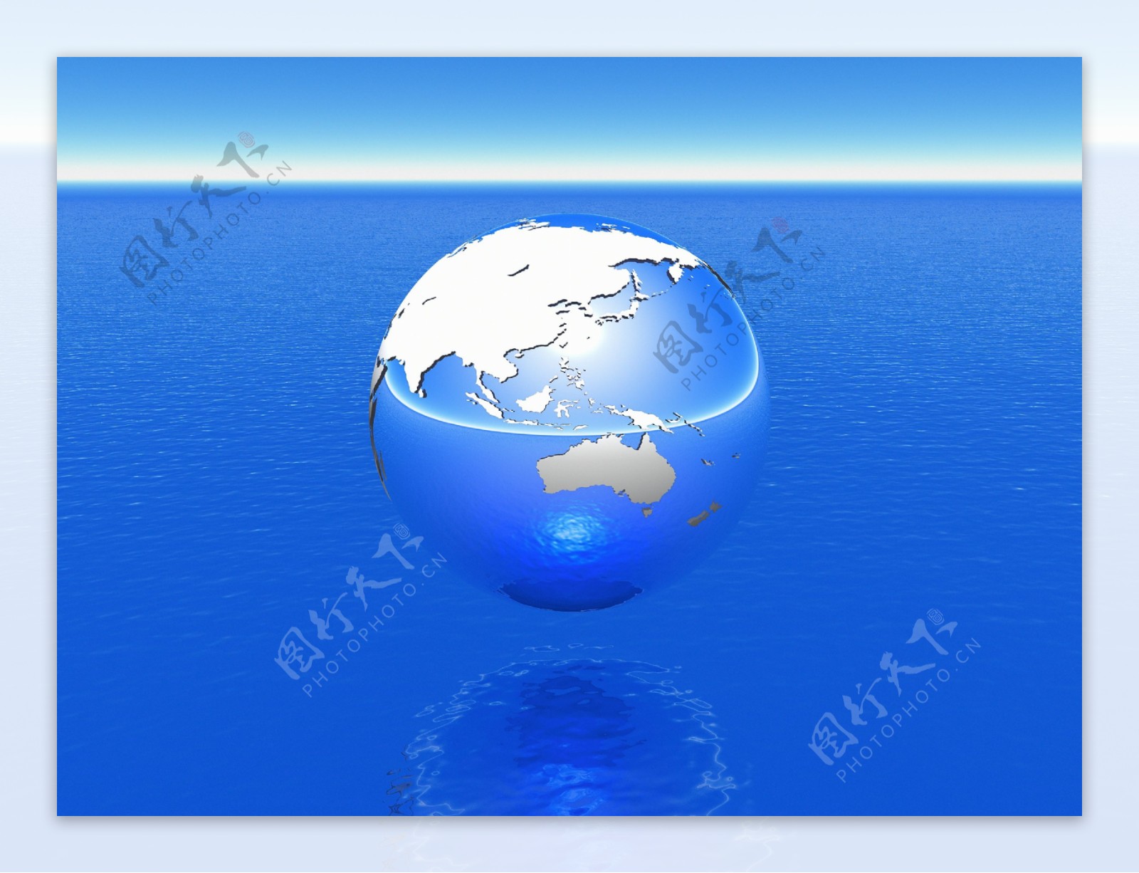 蓝色海洋上的地球模型图片