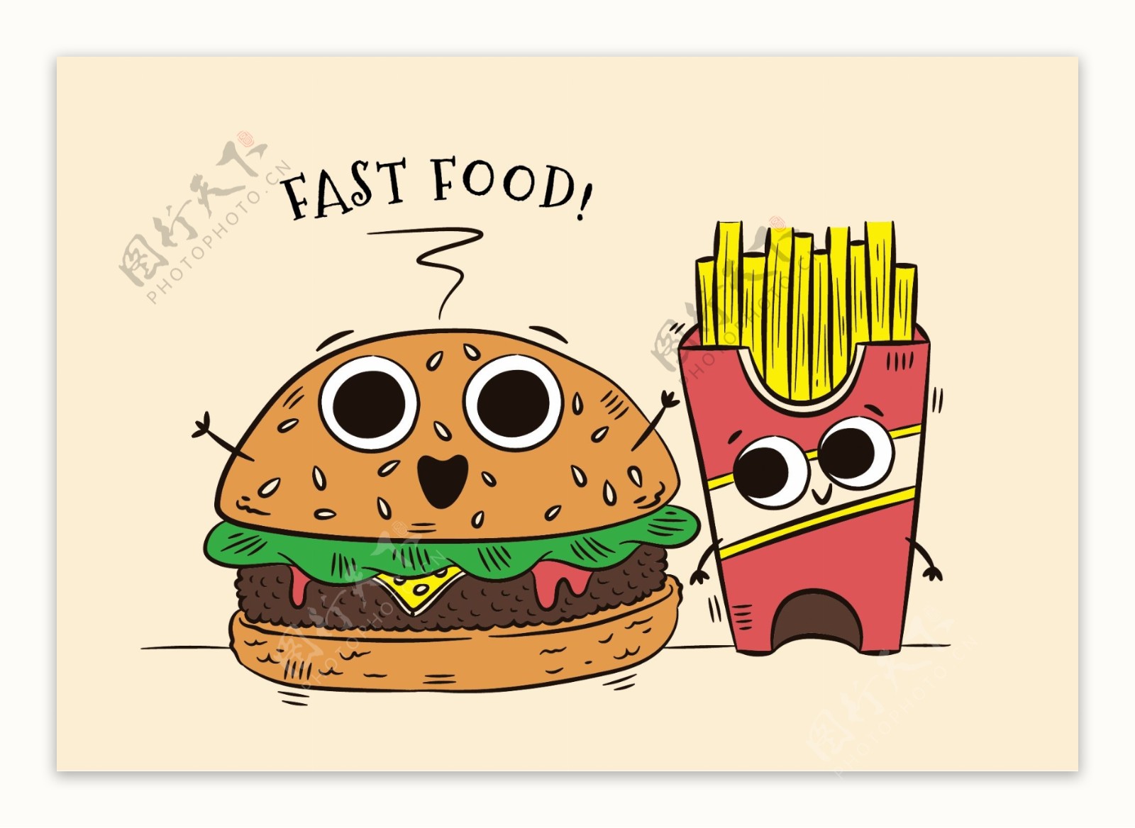 卡通化快餐美食插画