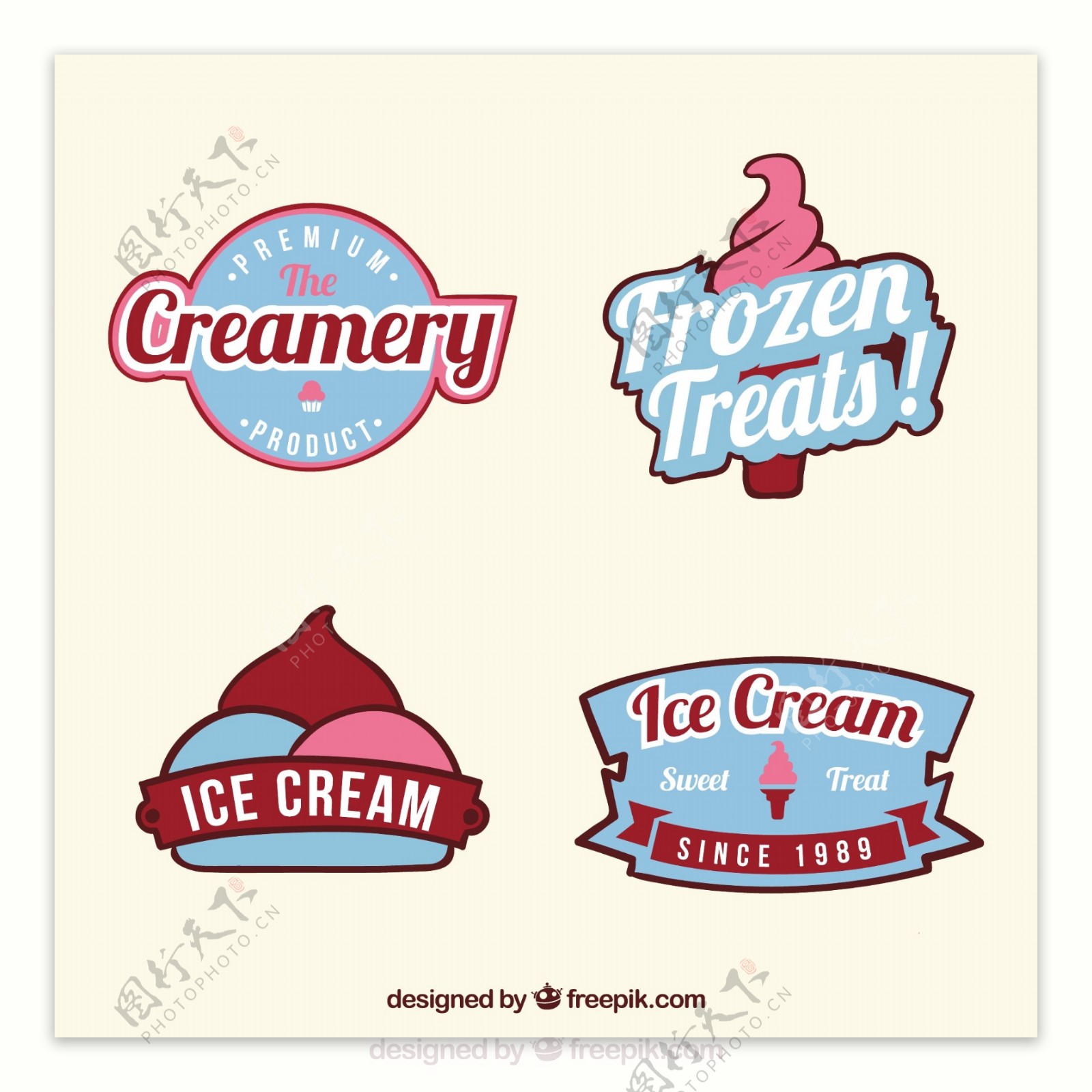 粉红色细节的冰淇淋徽章图标