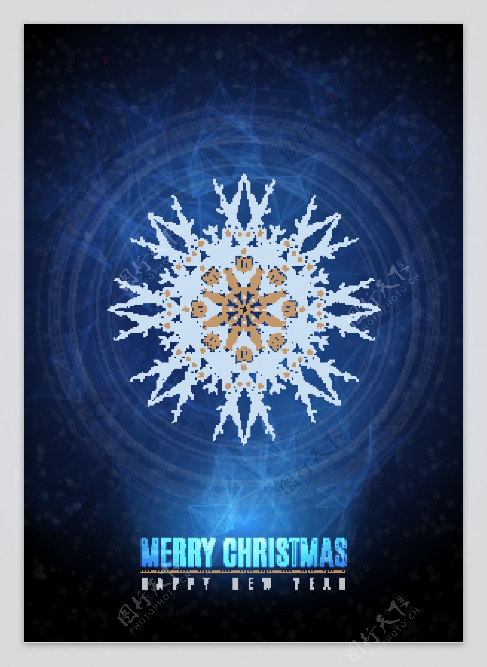 蓝色雪花图案圣诞海报矢量素材下载