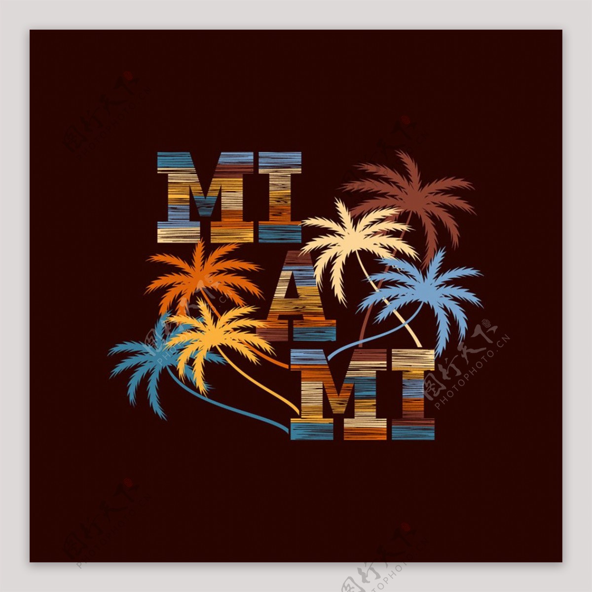 彩色椰子字母字体设计图片