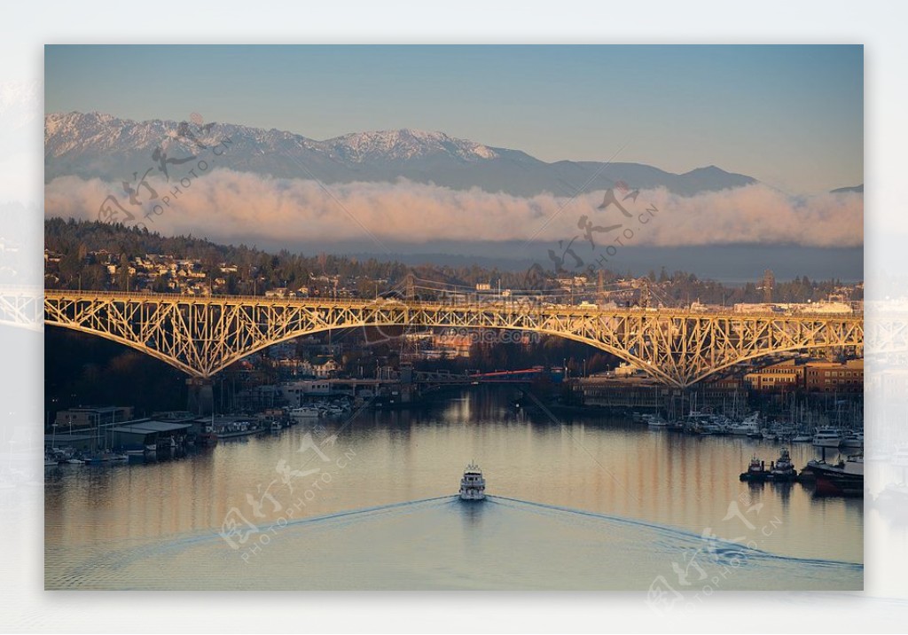 山水云船桥河悬挂桥西雅图极光桥