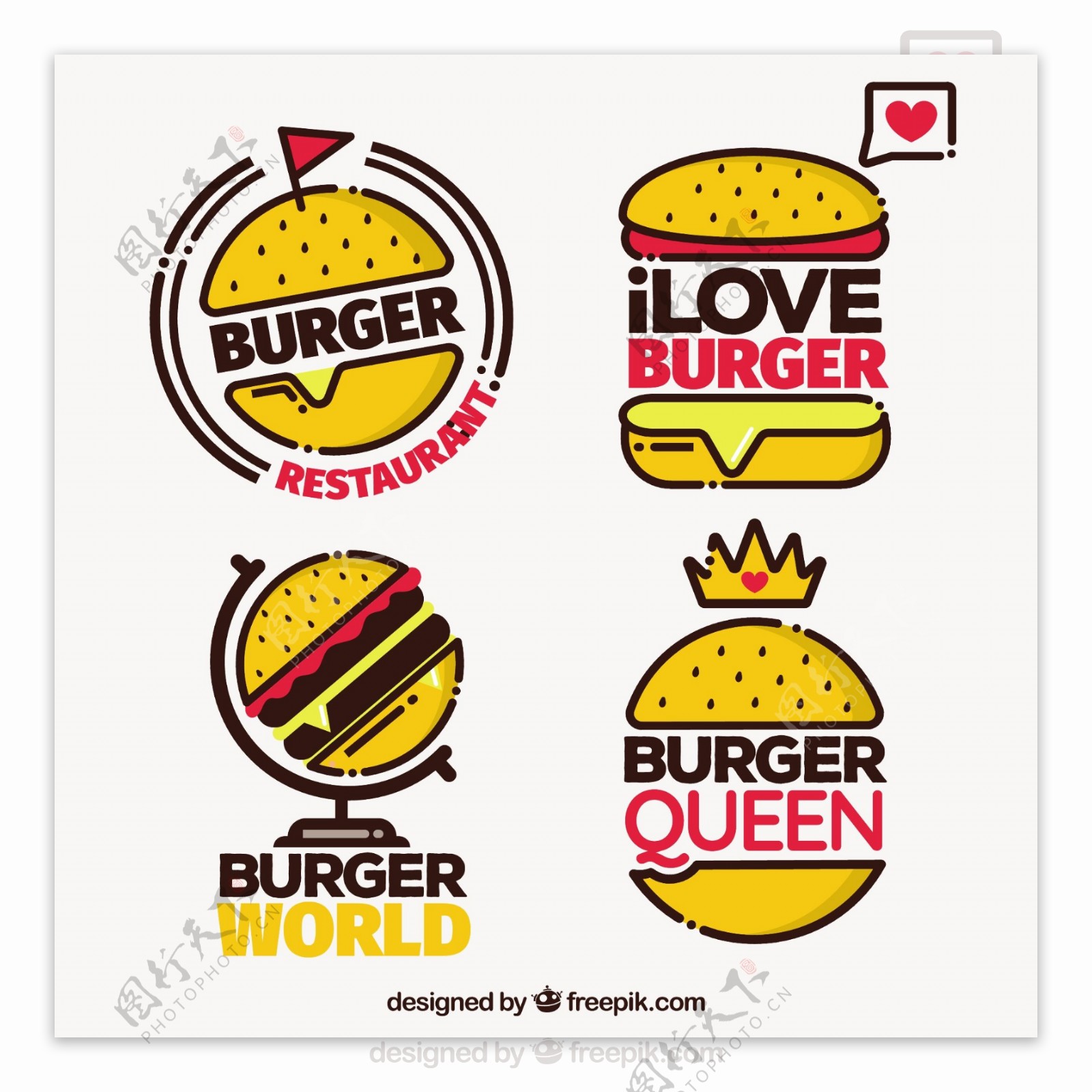 四个黄色汉堡插图标志