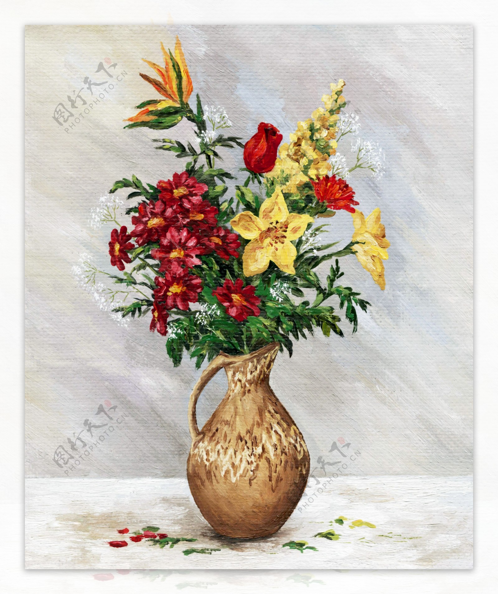 植物花朵花瓶油画图片