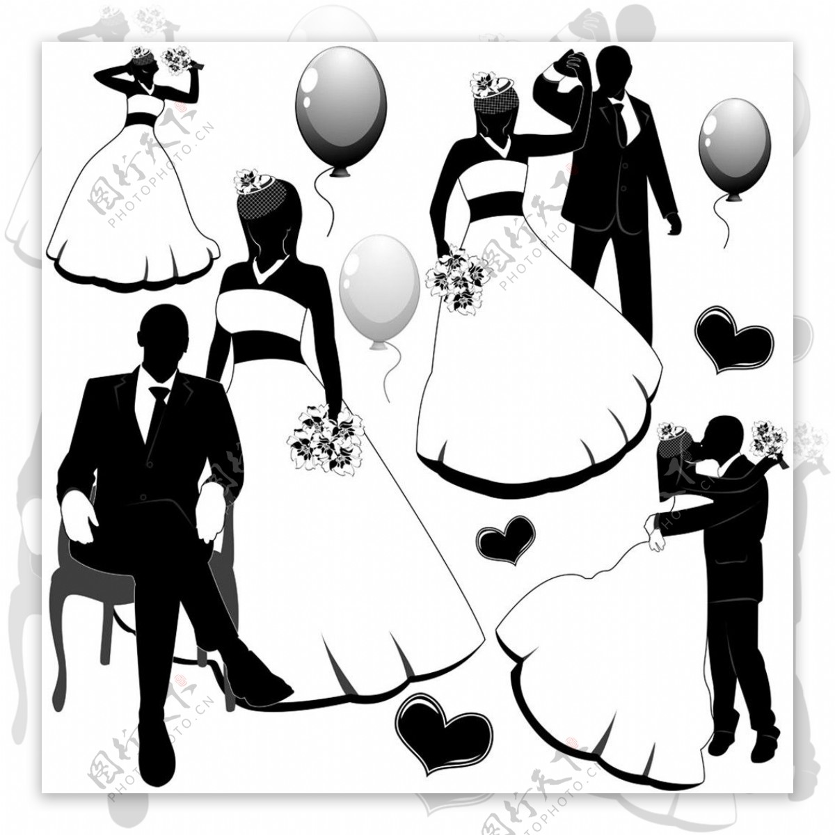 黑色卡通婚礼人物图片