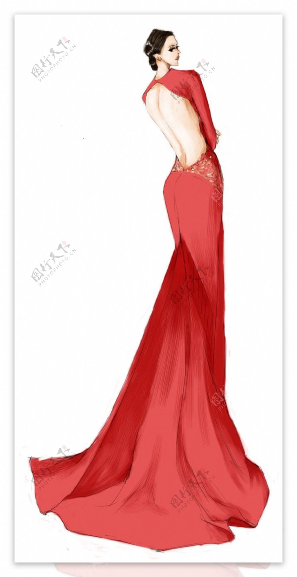 红色露背礼服设计图