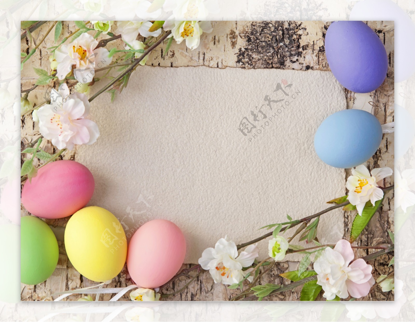 复活节鲜花彩蛋背景图片