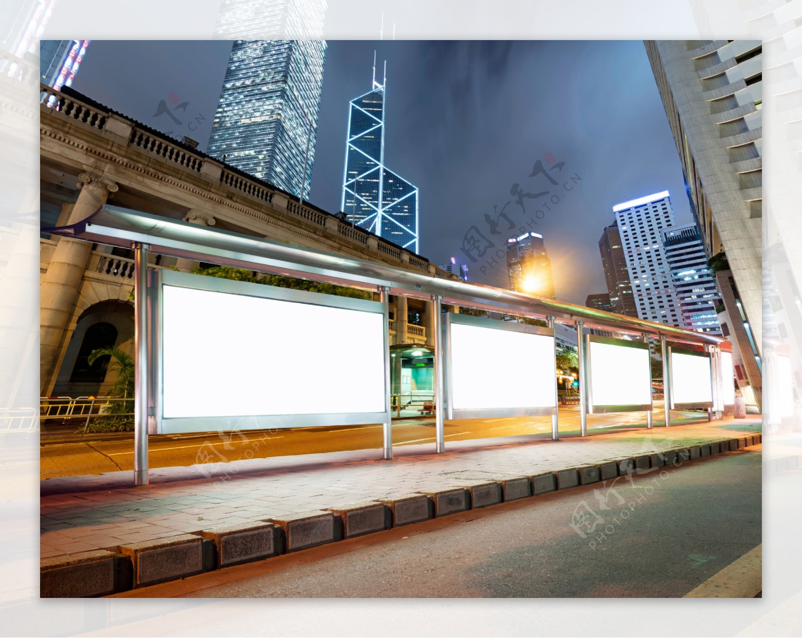 香港夜景公交站台广告牌图片