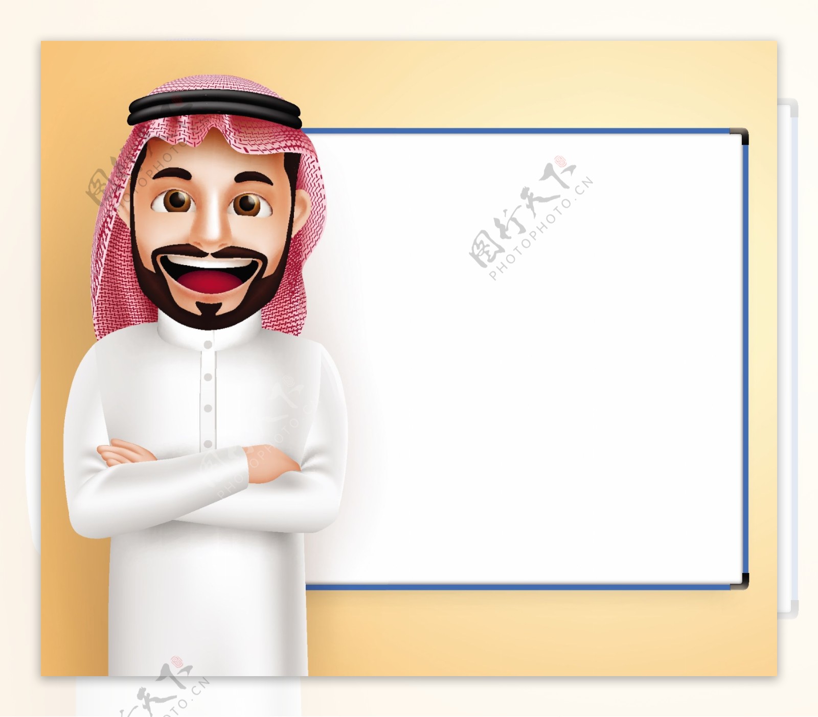白板与阿拉伯男人插画