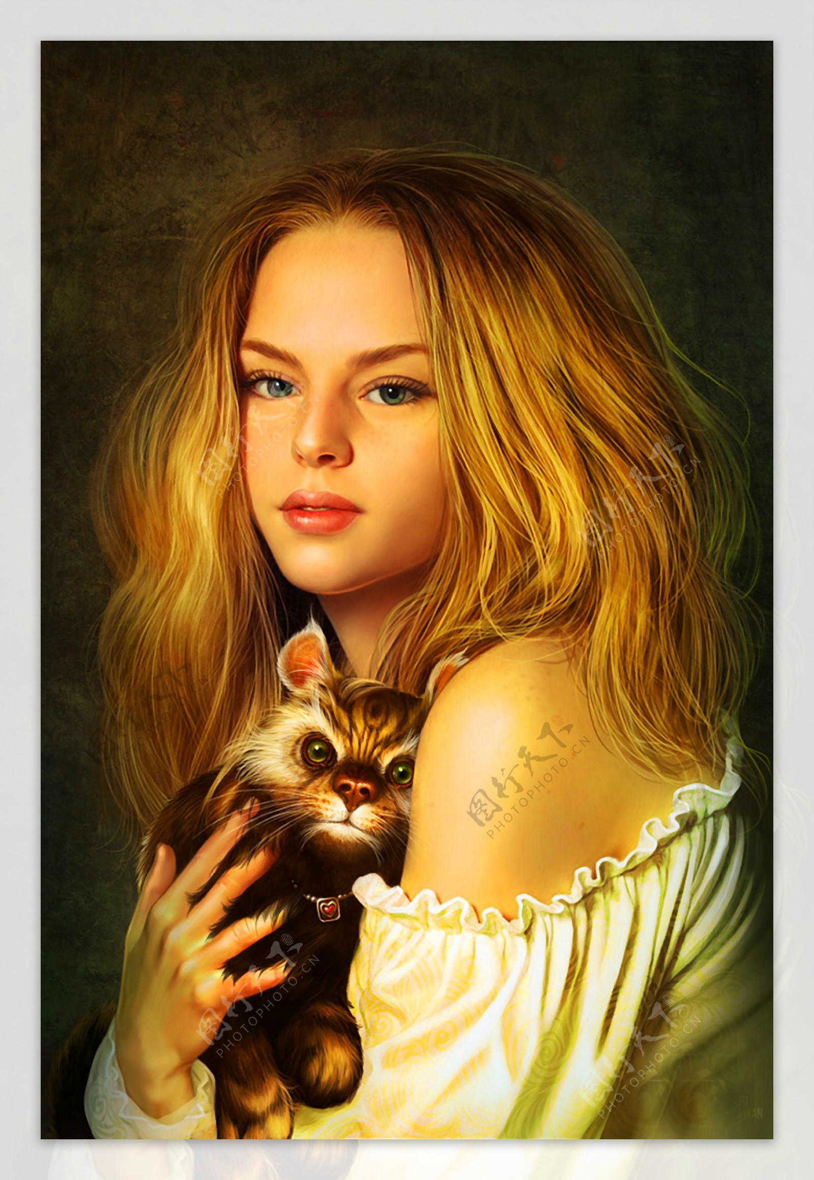 少女抱着猫的动漫头像-图库-五毛网