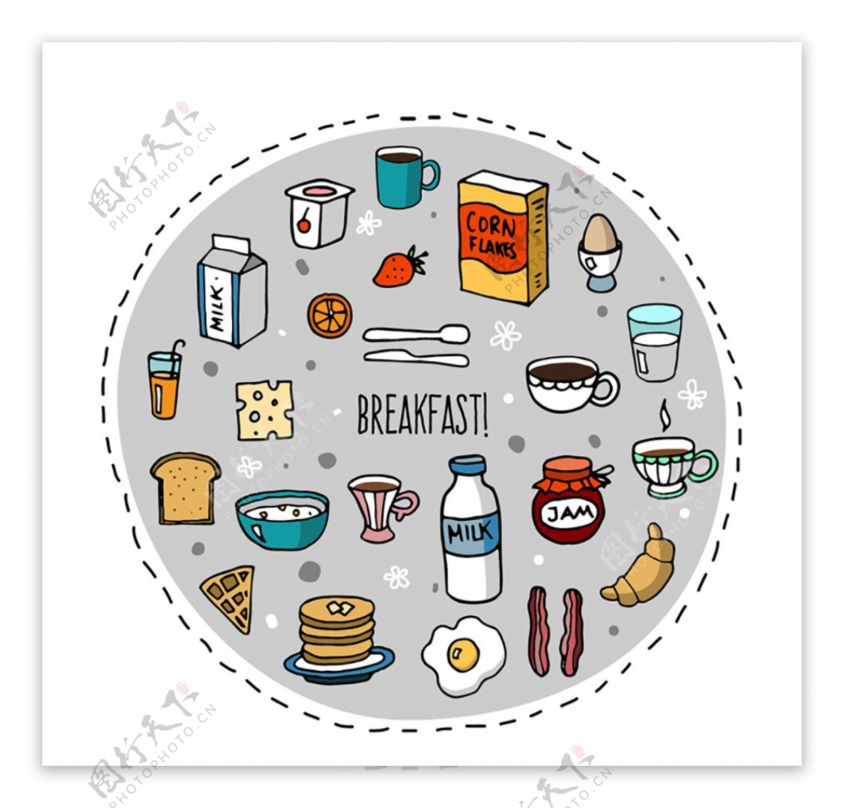 彩绘早餐食物
