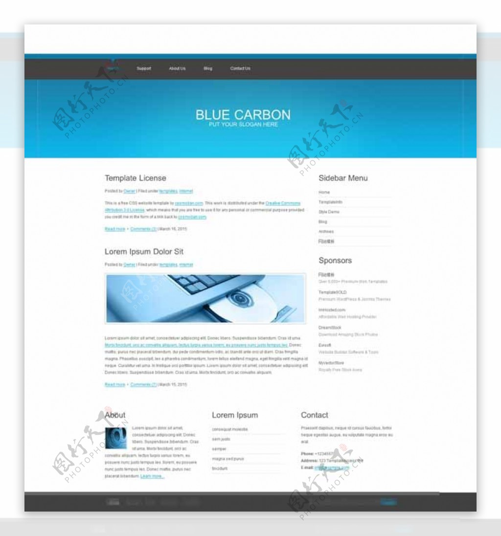 蓝色标准简洁博客模板