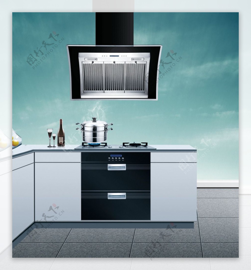 厨卫电器厨房效果图烟机灶具图片素材-编号17960402-图行天下