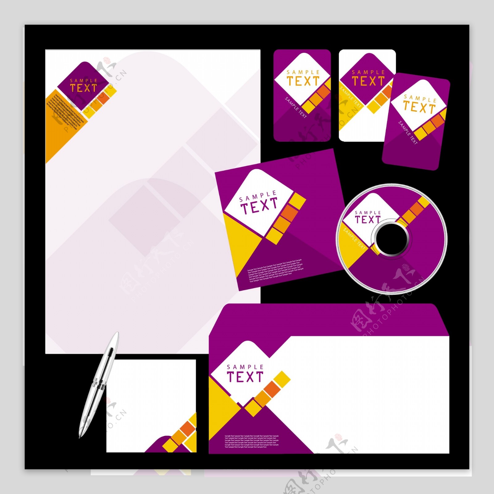 时尚紫企业文化背景VI设计元素办公文具设计