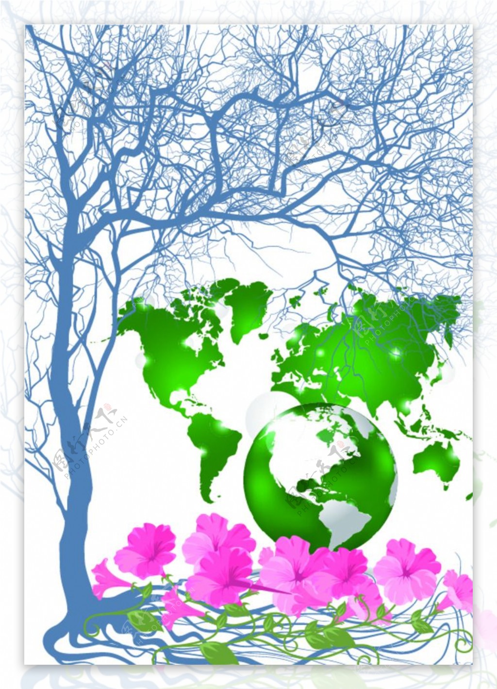 简约抽象绿色生态地球海报