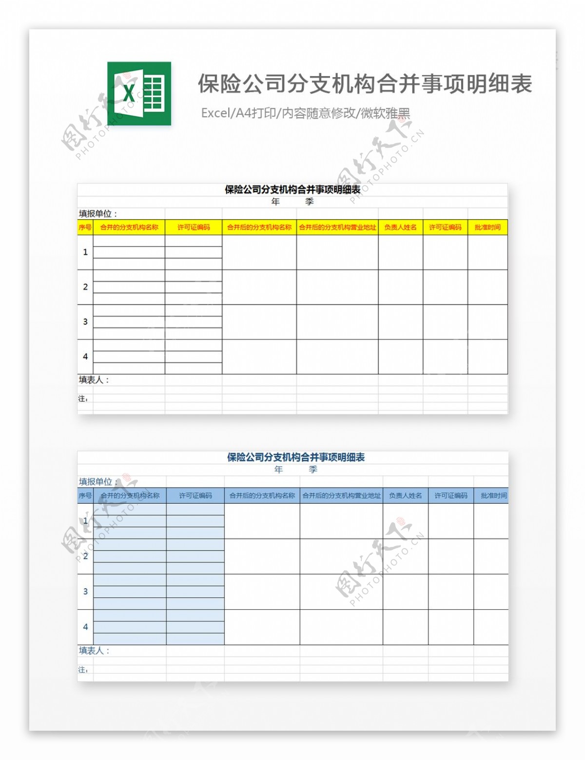 保险公司分支机构合并事项Excel模板2